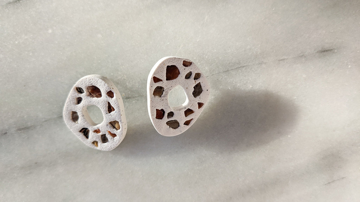 CIRCLE BACK | Polymer Clay Statement Earring with Petrified Wood
