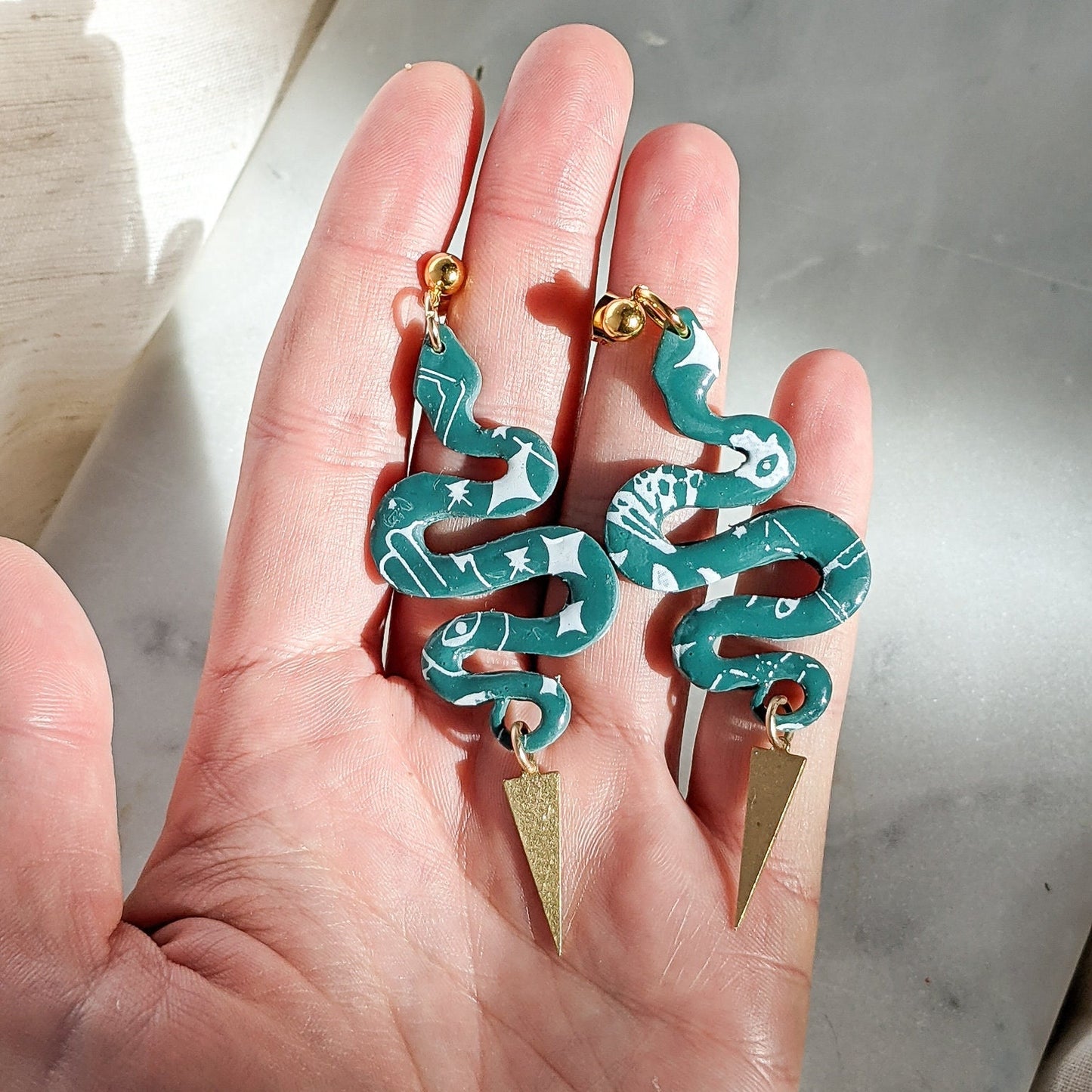 EVE | Polymer Clay Statement Earrings in Green Celestial