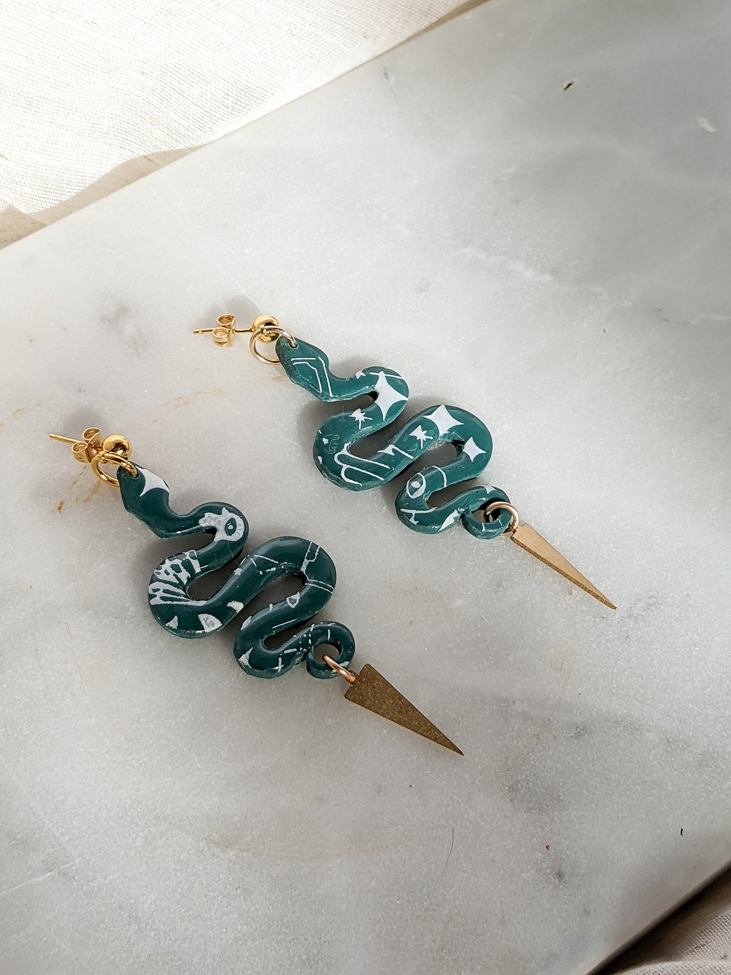 EVE | Polymer Clay Statement Earrings in Green Celestial