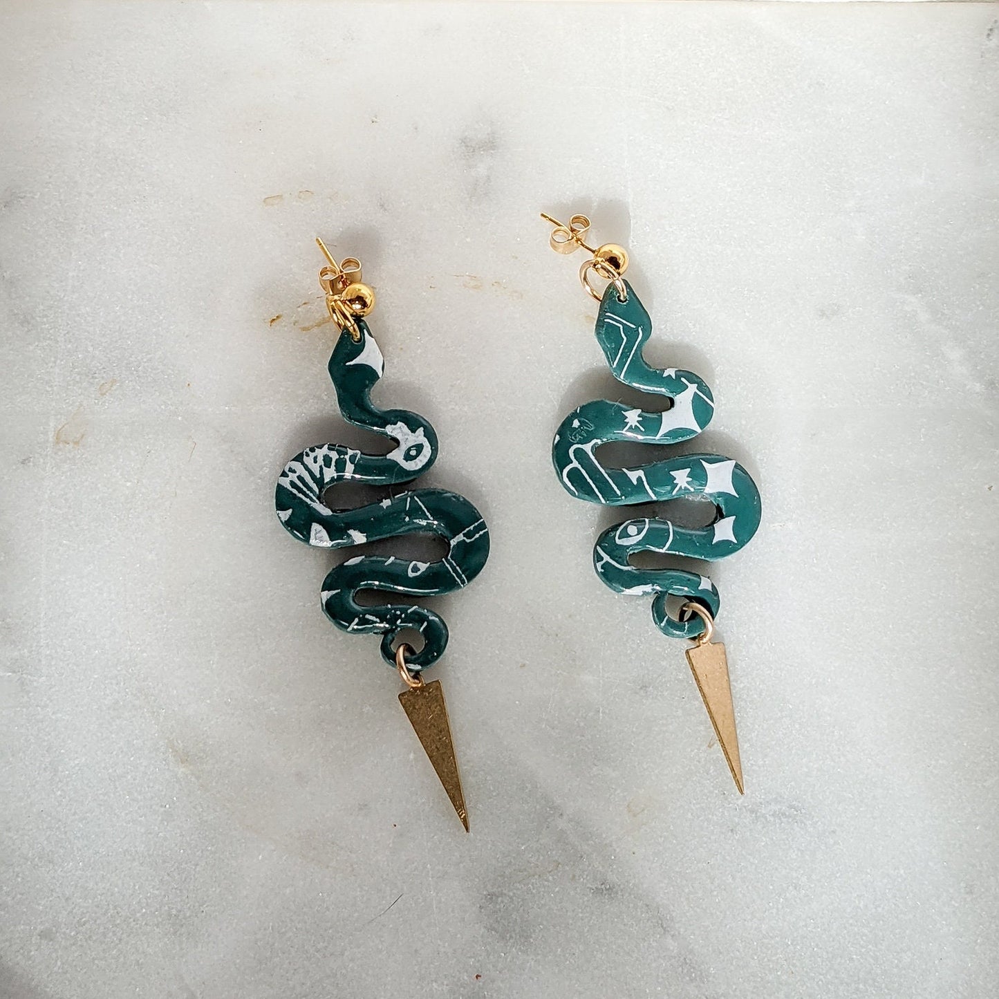 EVE | Polymer Clay Statement Earrings in Green Celestial