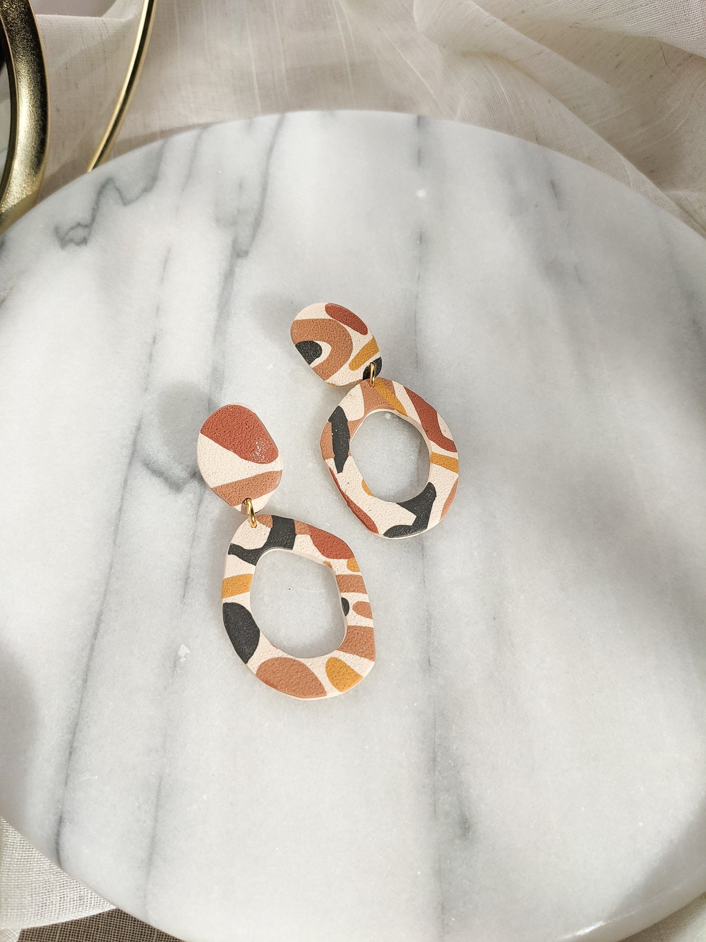 BIG O | Polymer Clay Statement Earrings in Abstract Earth