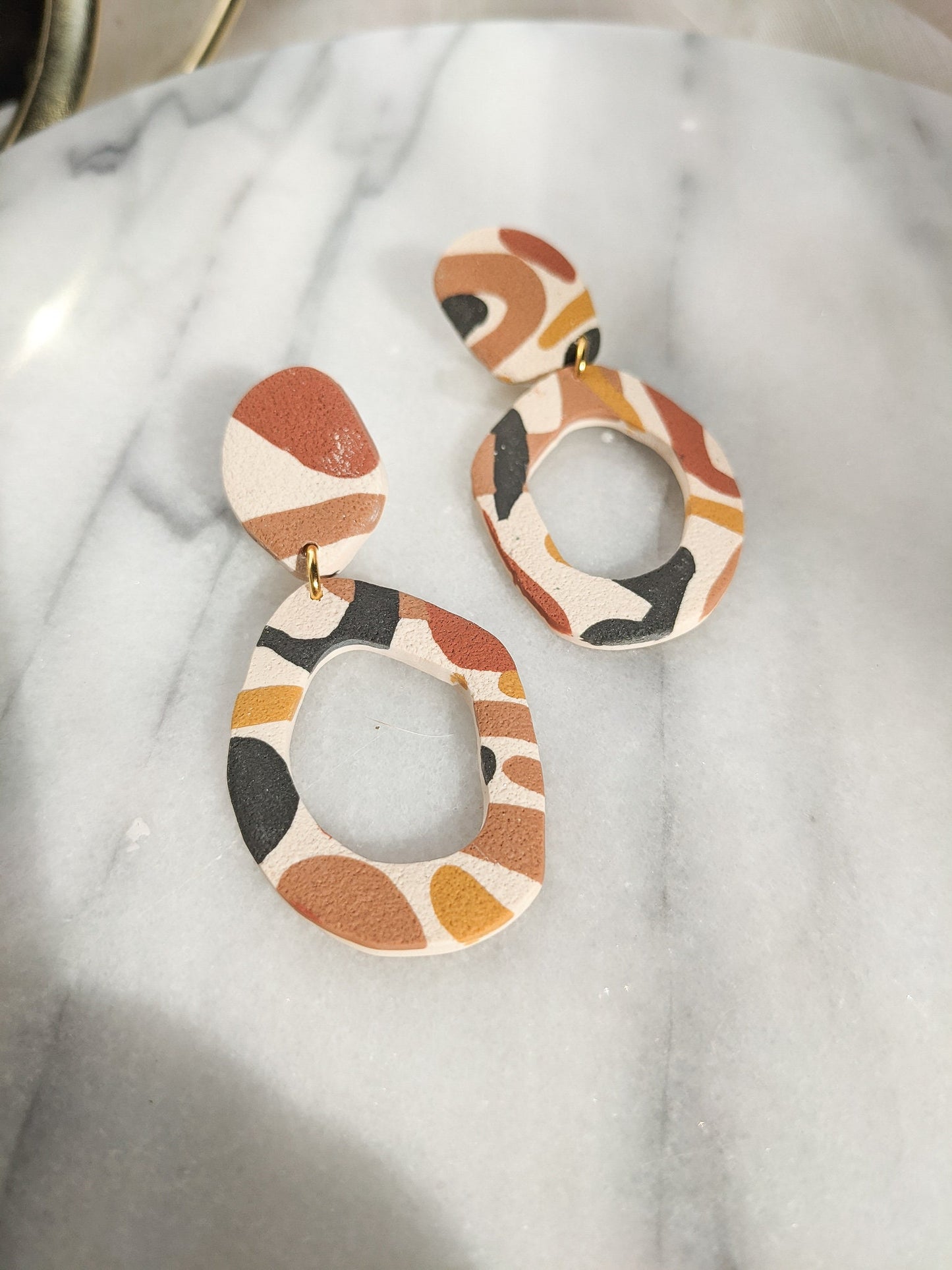 BIG O | Polymer Clay Statement Earrings in Abstract Earth