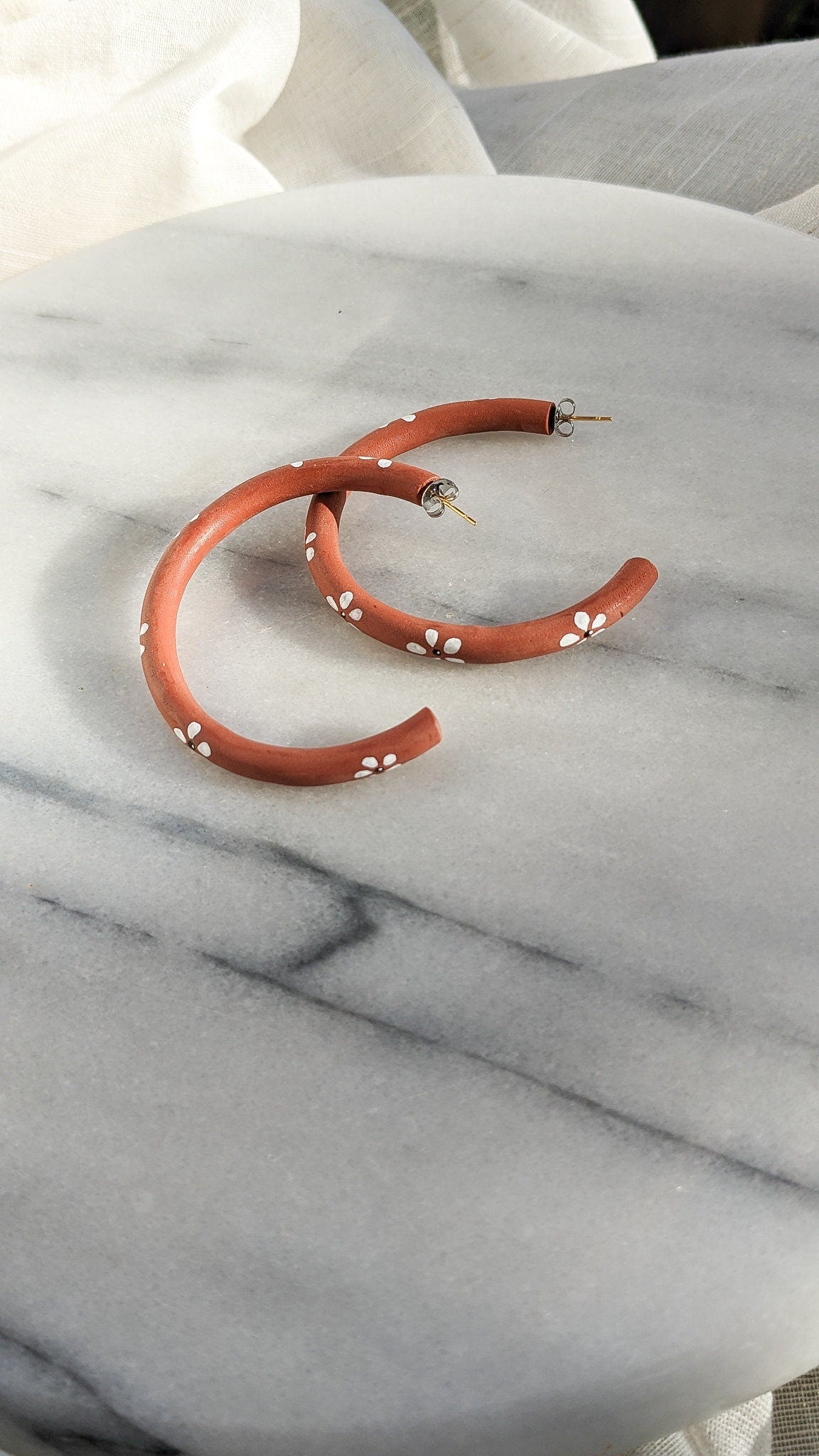 HOOP There It Is | Polymer Clay Hoop Earrings in Daisy and Clay