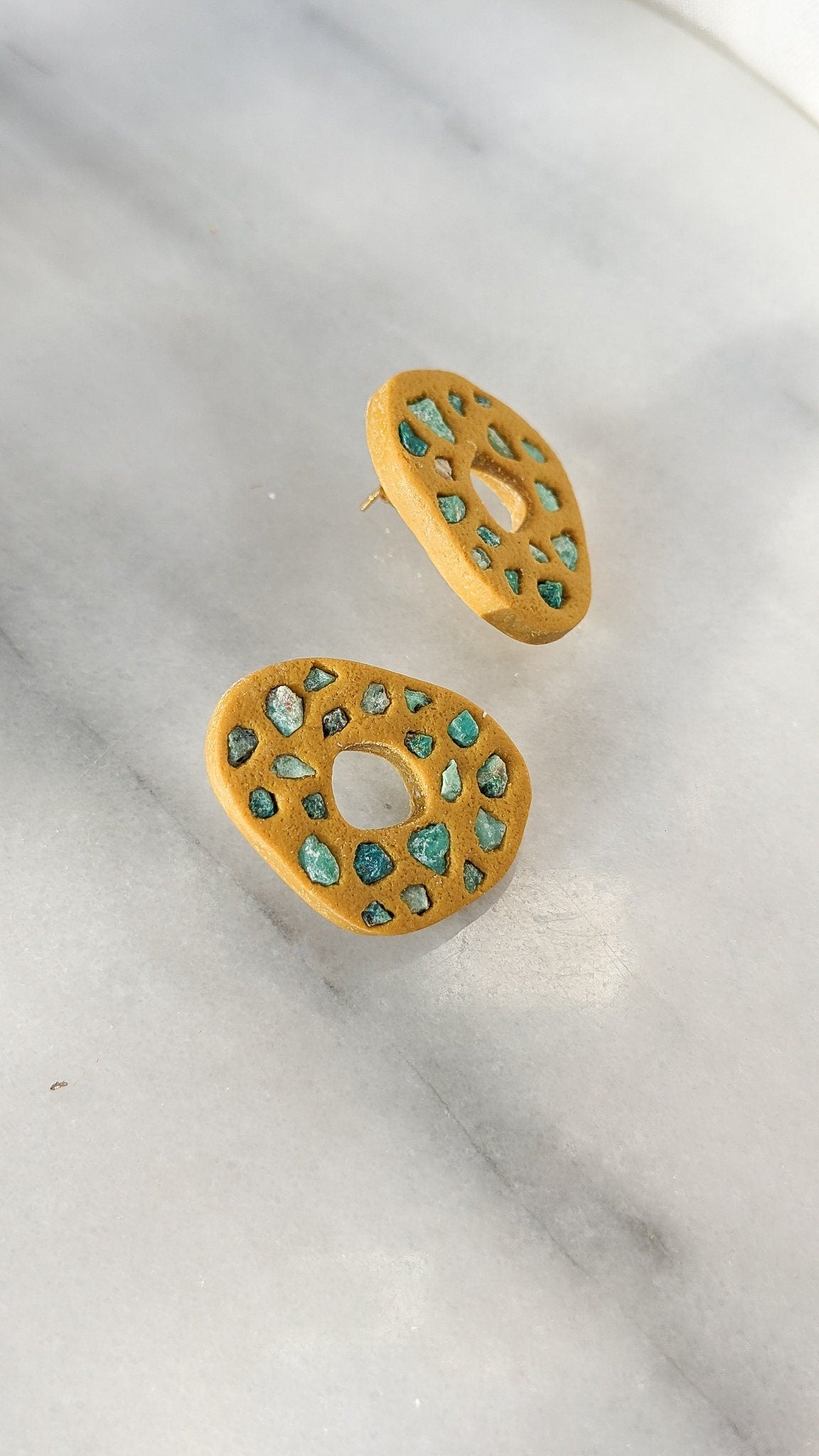 CIRCLE BACK | Polymer Clay Statement Stud with Raw Turquoise