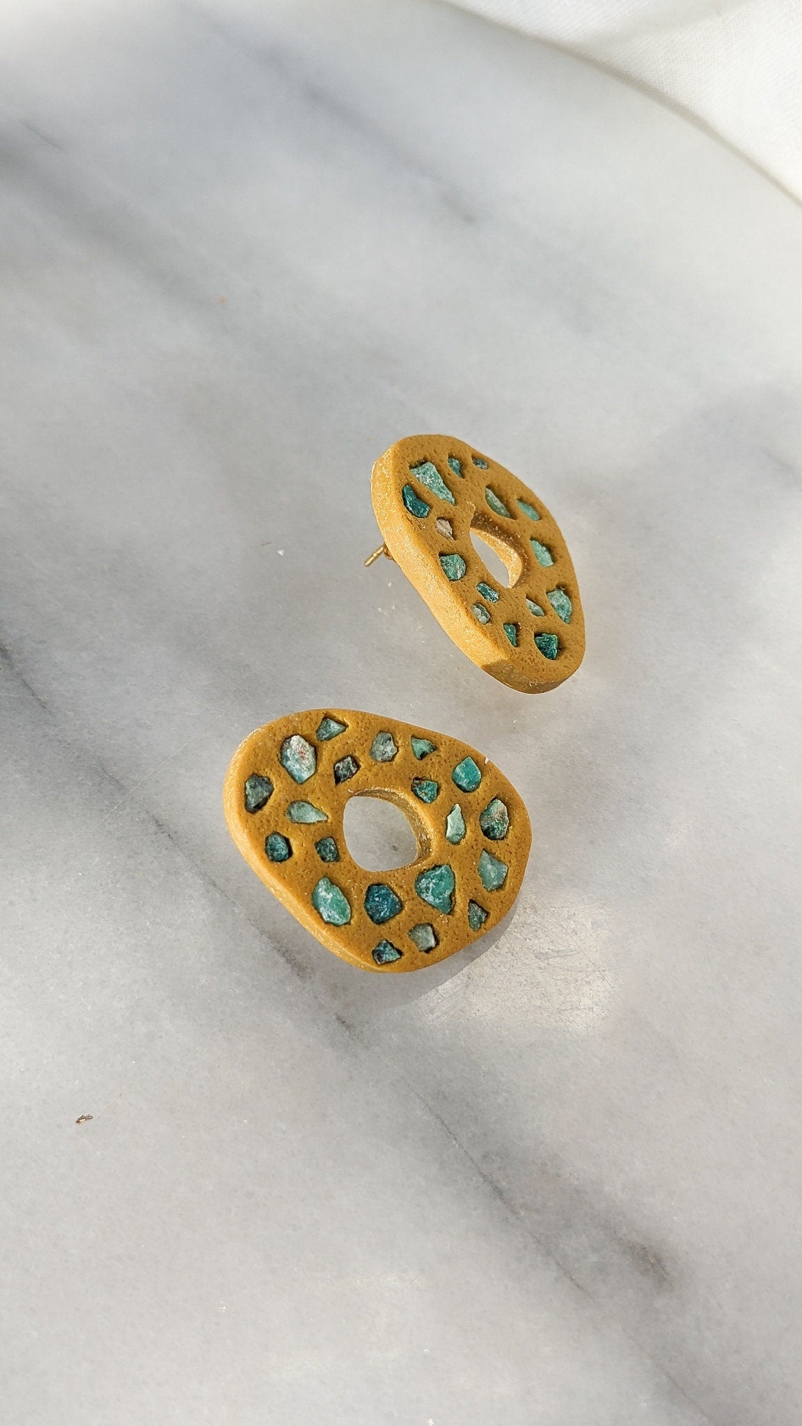 CIRCLE BACK | Polymer Clay Statement Stud with Raw Turquoise