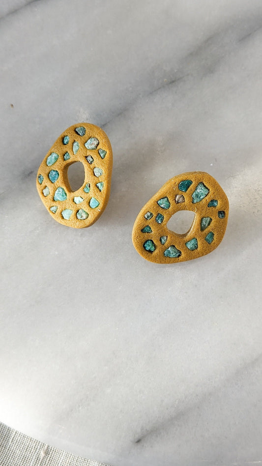 CIRCLE BACK | Polymer Clay Statement Stud with Raw Turquoise