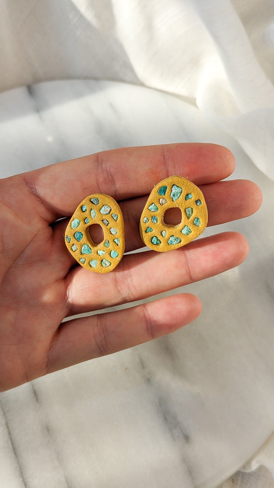 CIRCLE BACK | Polymer Clay Statement Stud with Raw Turquoise