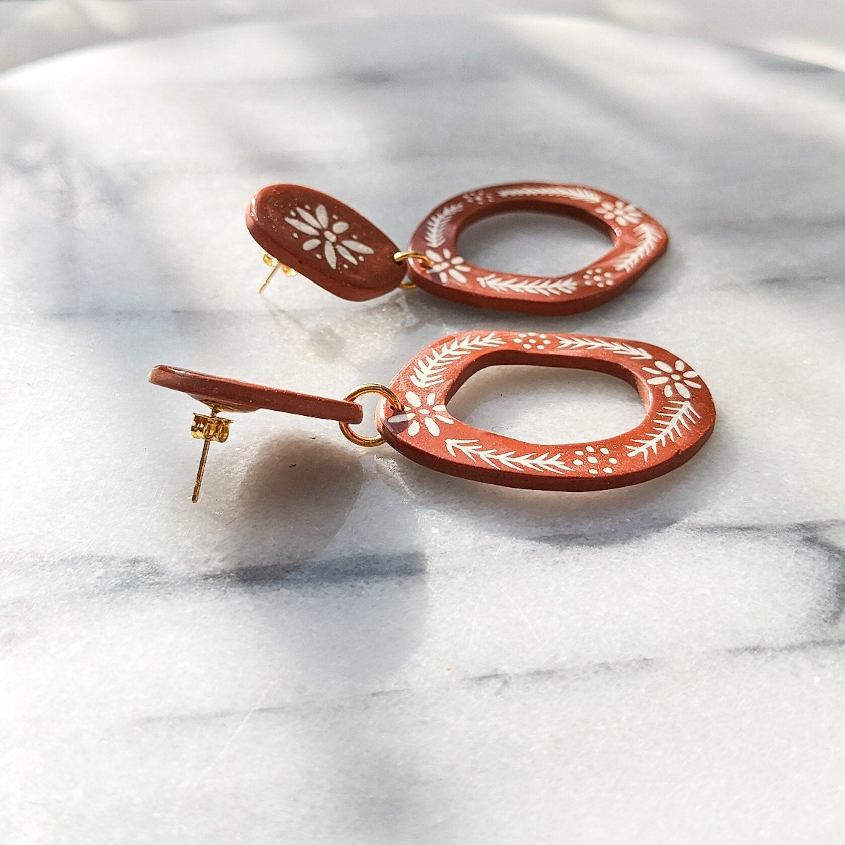 BIG O Hand-Painted Statement Polymer Clay Earrings in Clay