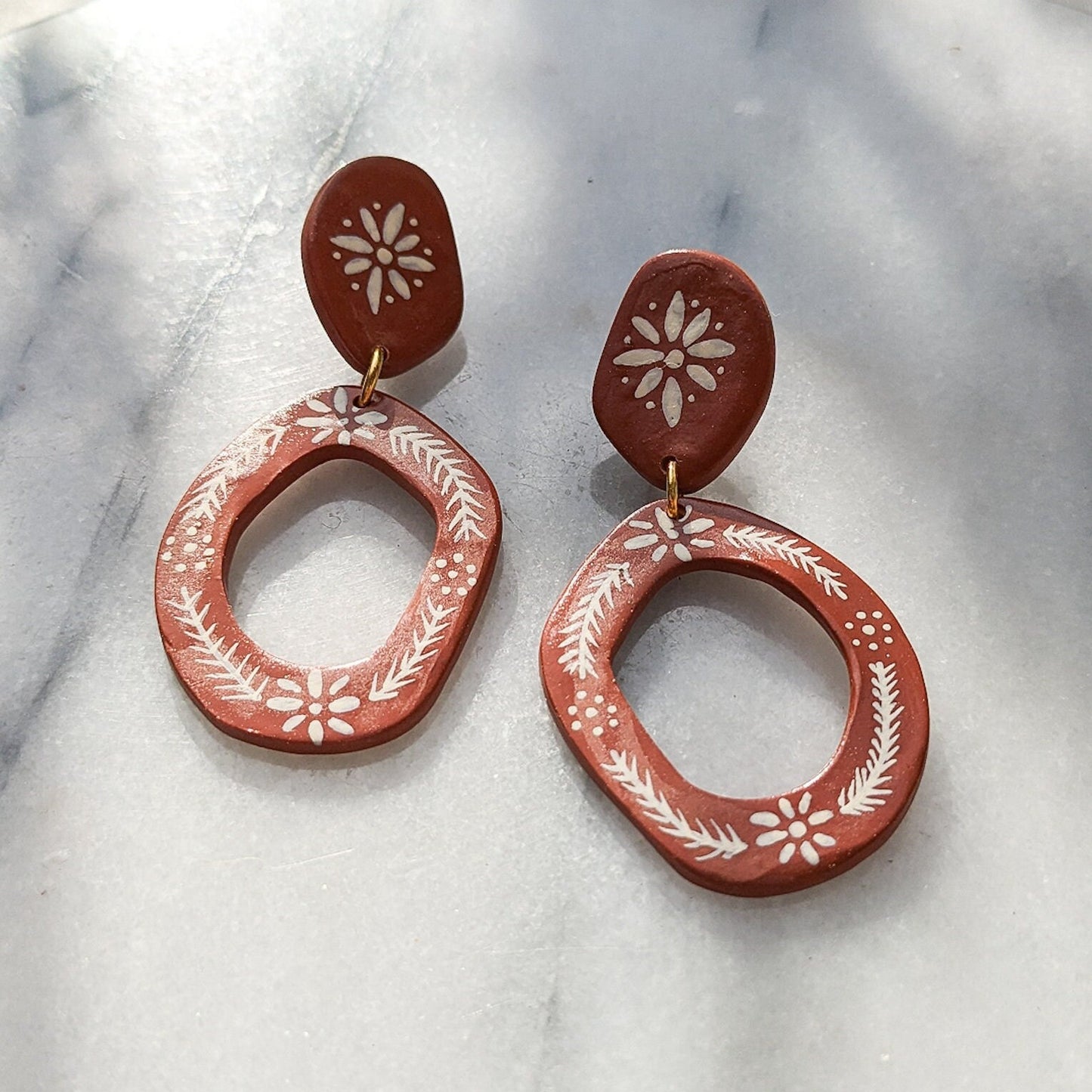 BIG O | Hand-Painted Statement Polymer Clay Earrings in Clay