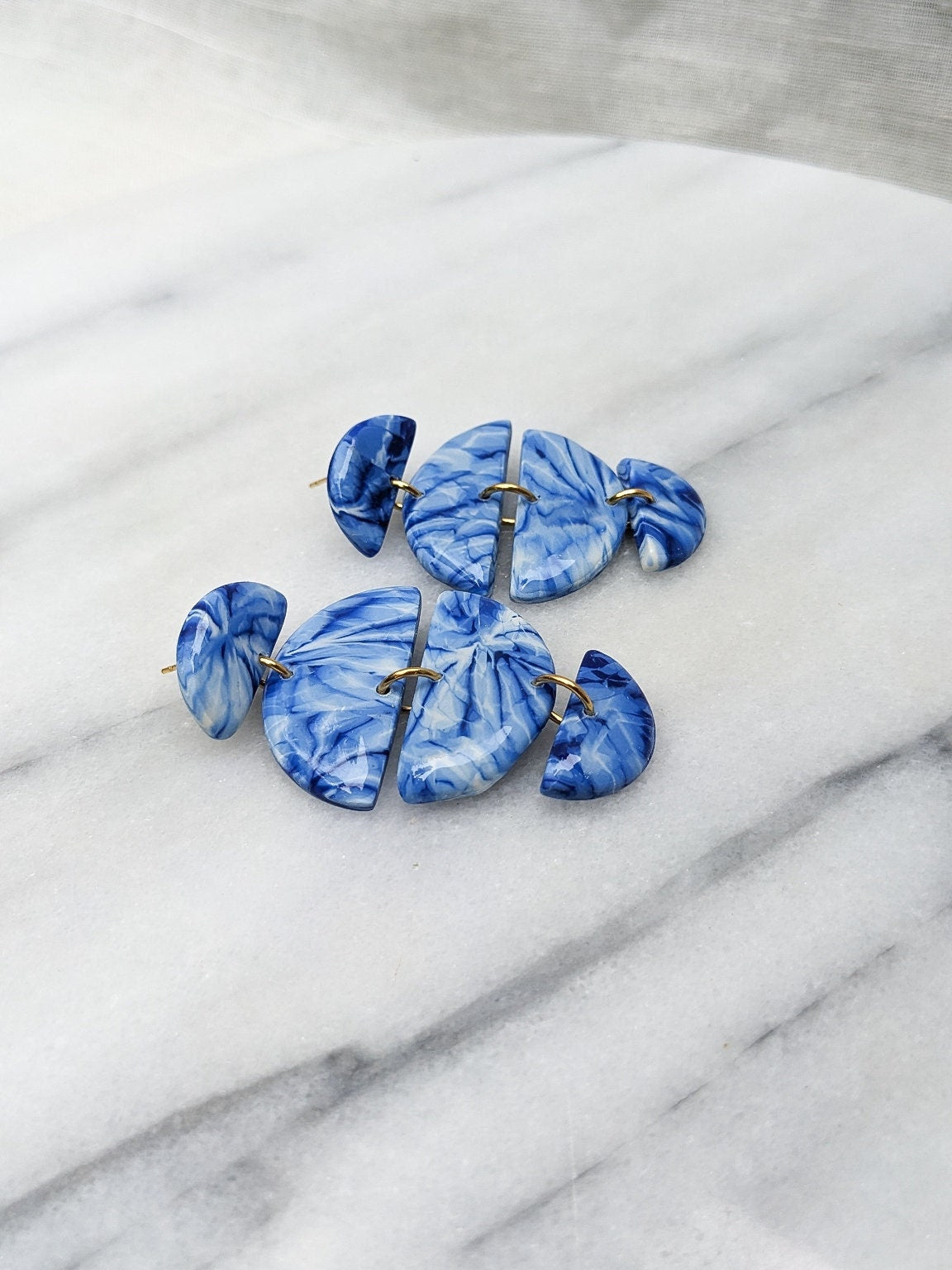 TIE DYE 1 | Polymer Clay Statement Earrings in Pool