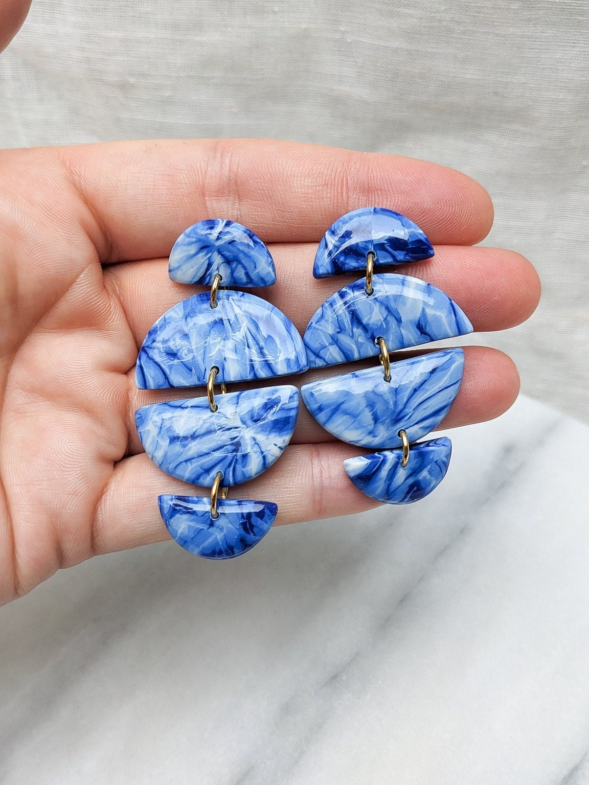 TIE DYE 1 | Polymer Clay Statement Earrings in Pool