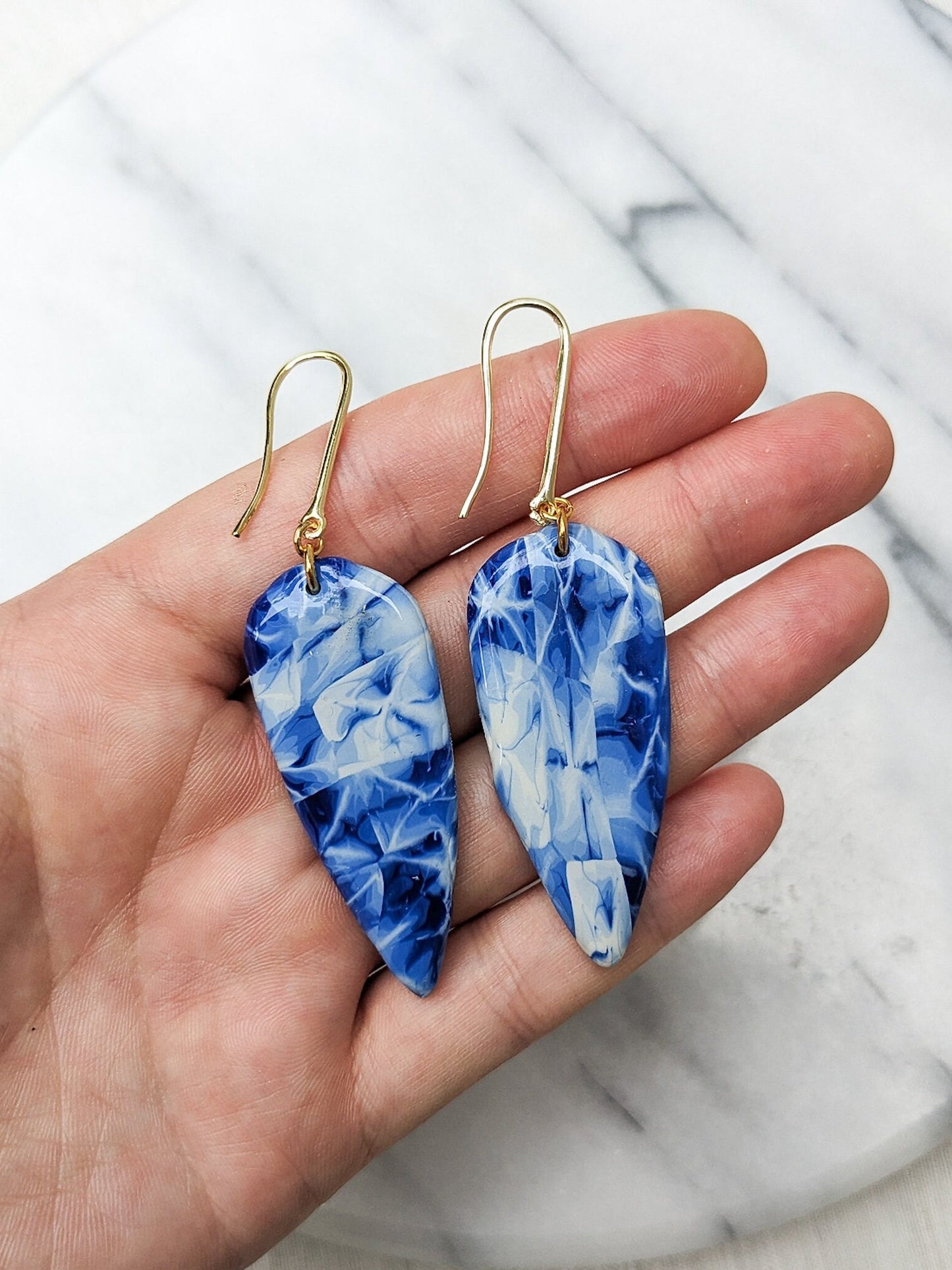 TIE DYE 3 | Polymer Clay Statement Earring in Pool Blue