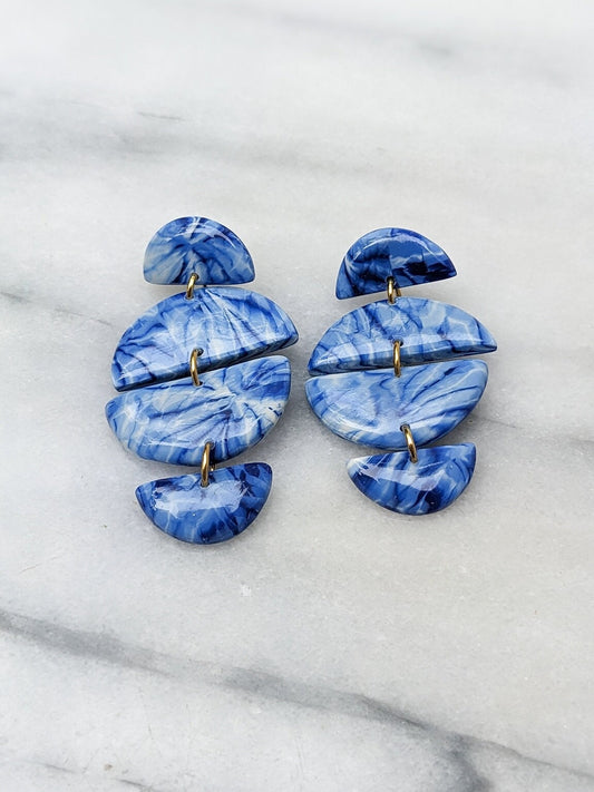 TIE DYE 1 | Polymer Clay Statement Earrings in Pool