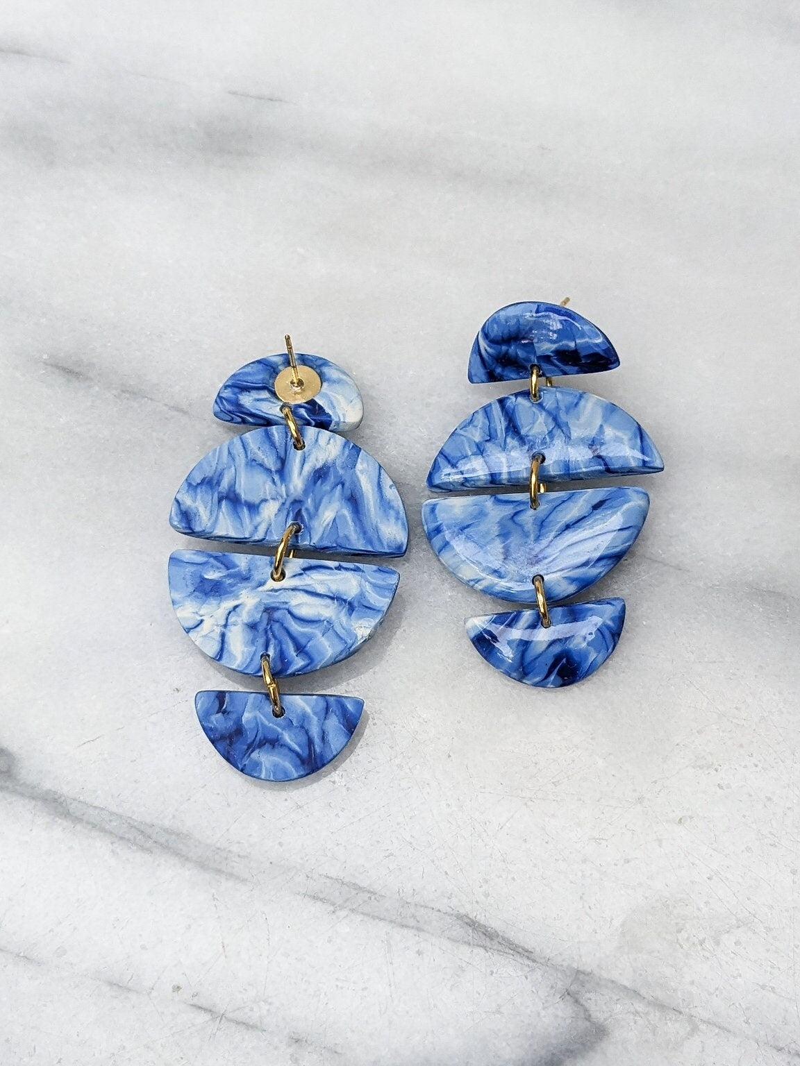 TIE DYE 1 | Polymer Clay Statement Earrings in Pool