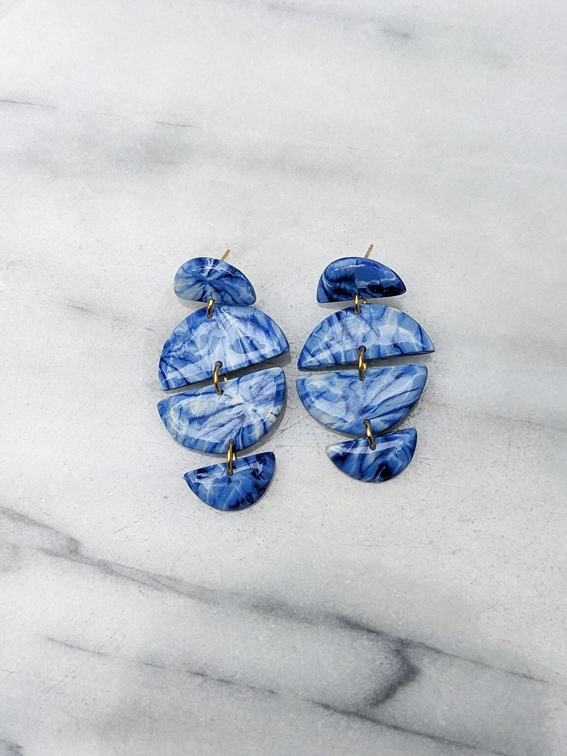 TIE DYE 1 | Polymer Clay Statement Earrings in Pool