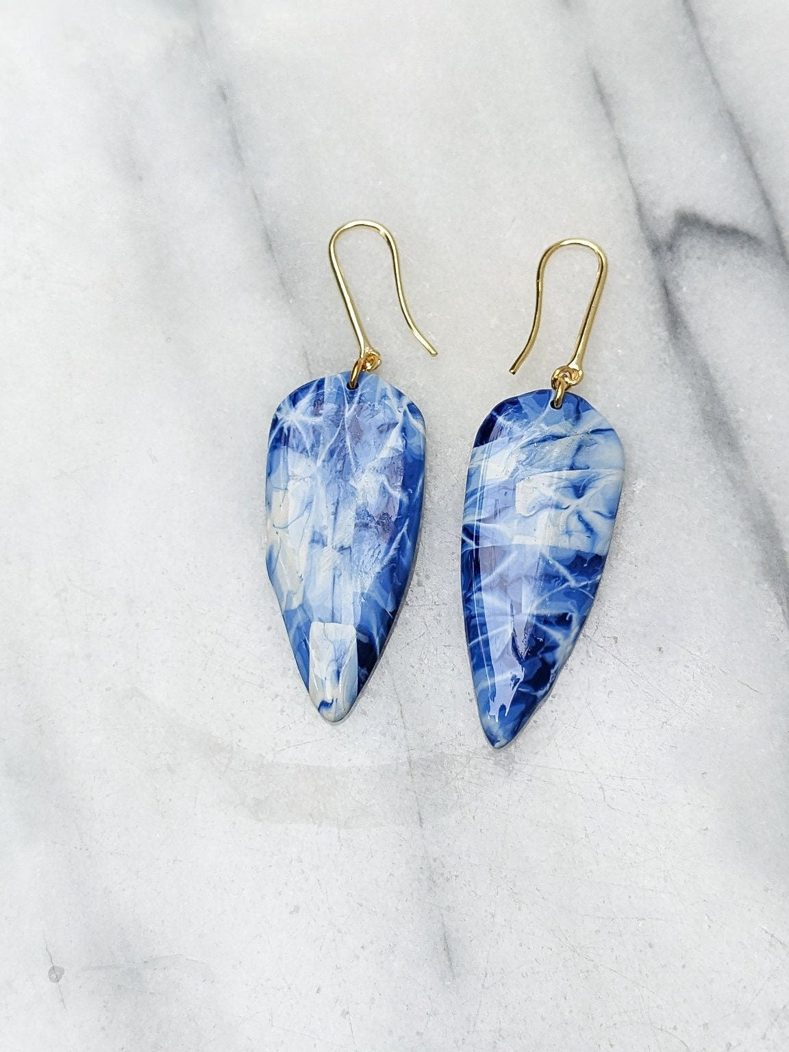 TIE DYE 3 | Polymer Clay Statement Earring in Pool Blue